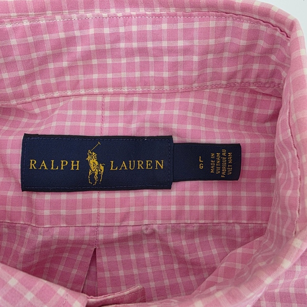 Ralph Lauren Mens Pink Gingham Check Button Down Shirt Large Long Sleeve Pony - Picture 4 of 6